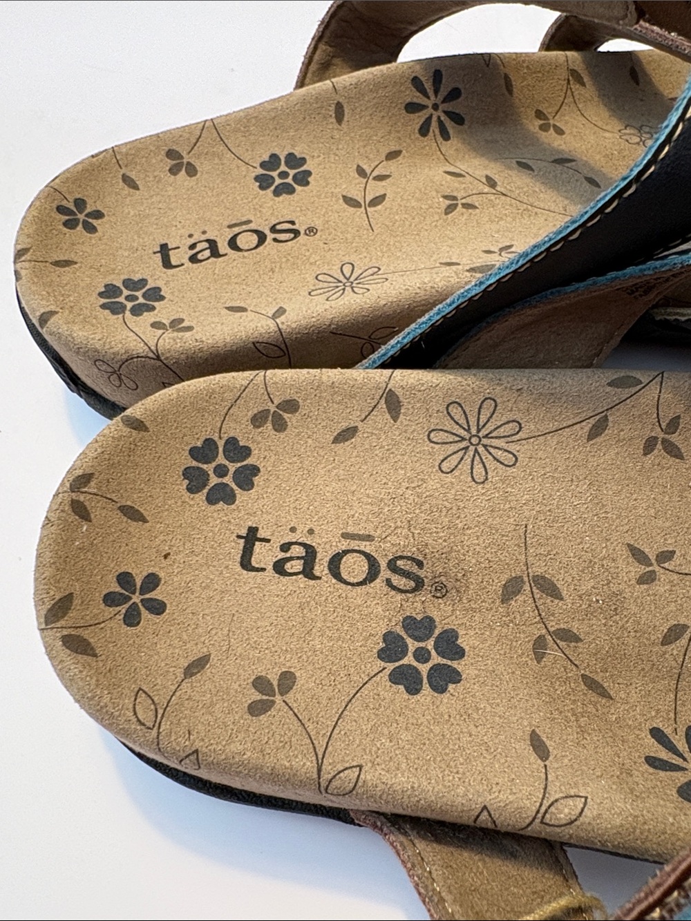 Taos NWT women’s size 9 leather sandals in brown, navy blue and olive green - Picture 2 of 9